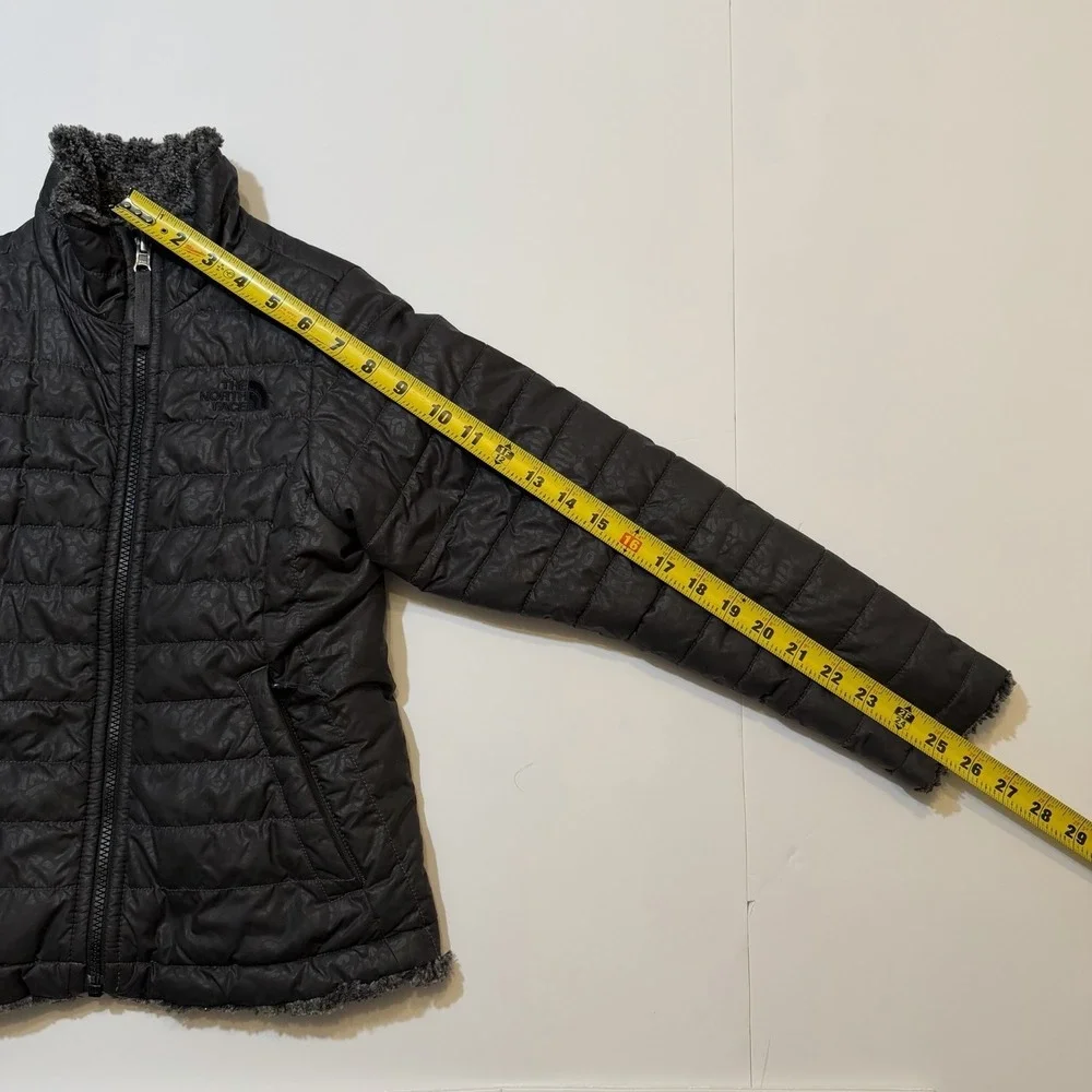 North Face Jacket Girls Size 7/8 Black Grey Polyester Faux‎ fur Coat reversible